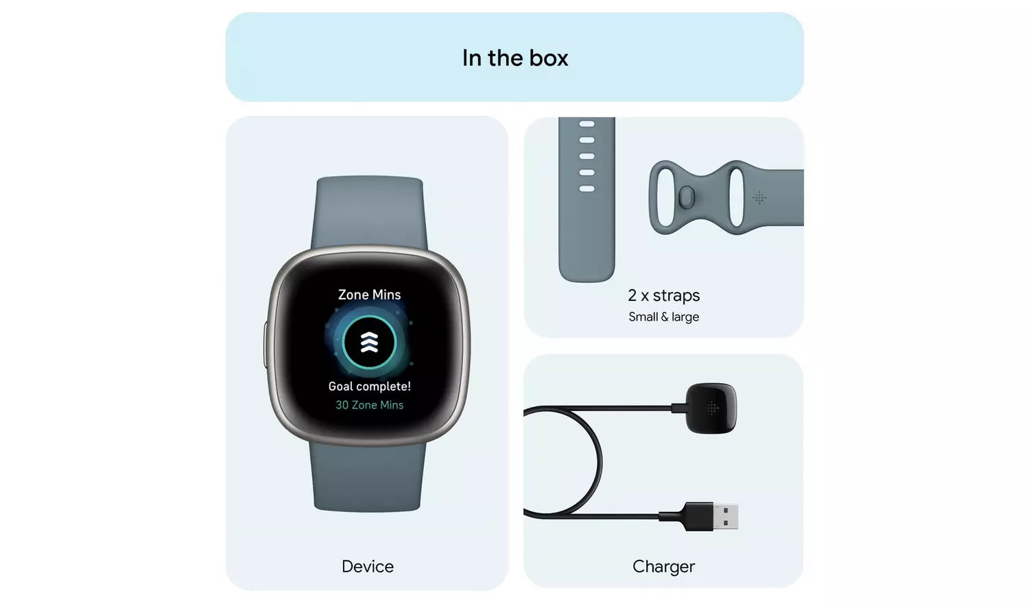 Fitbit Versa 4 Smartwatch - Waterfall Blue / Platinum